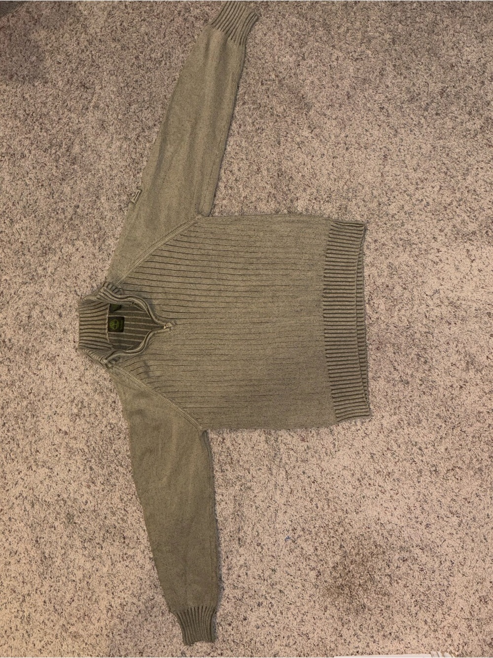 Men's Olive Timberland Quarter Zip Ribbed Sweater (Size Medium)
